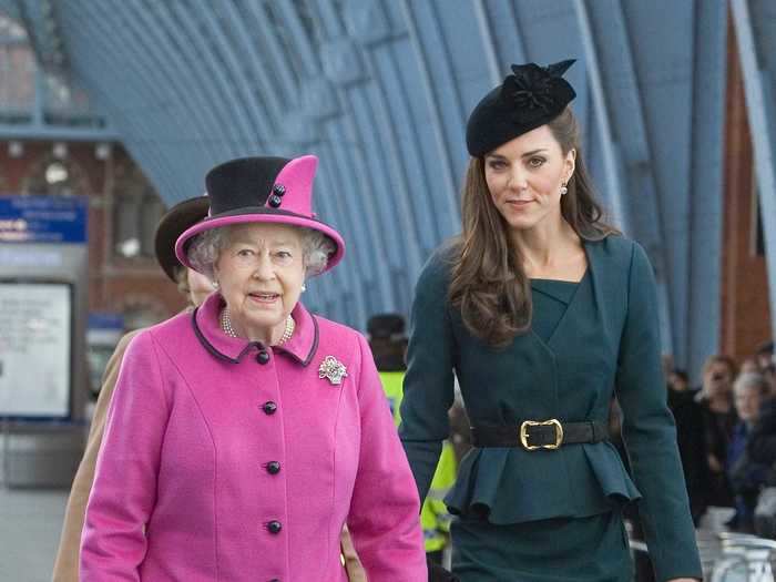 2012: The duchess made a rare solo appearance with the Queen and Prince Philip in  Leicester for the first day of Her Majesty