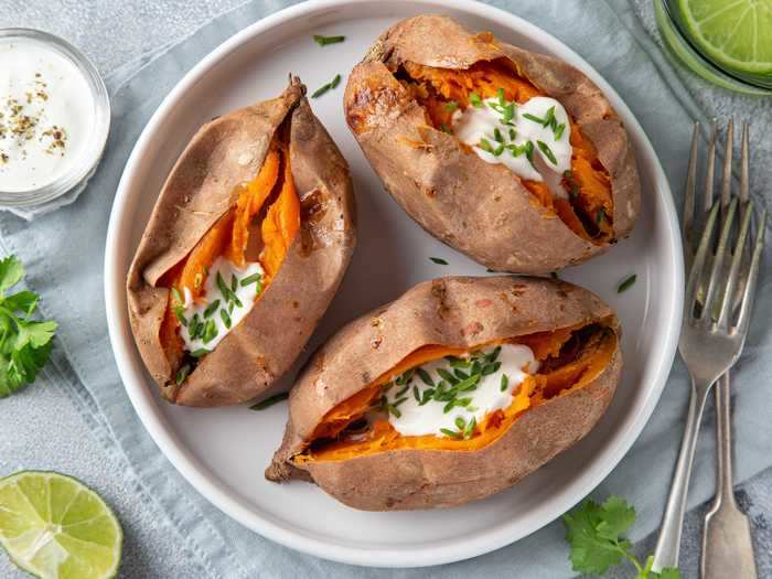 For lunch, there are lighter meals you can make, like a baked sweet potato.