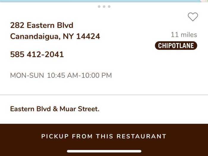 Select a particular restaurant to get the exact address, phone number, and hours. From there, you can choose to order from that location or favorite it.