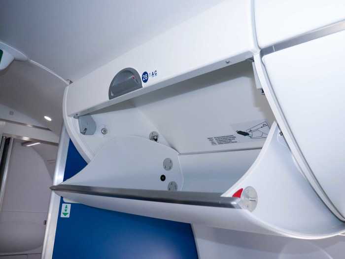 The overhead bins are also larger to allow for more carry-on bags.