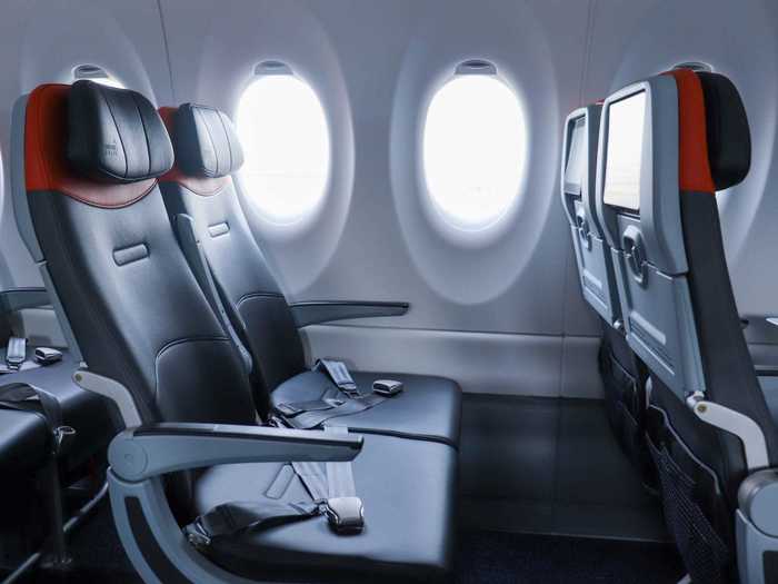 JetBlue chose the Collins Meridian seat for this aircraft with 18.6 inches of width, the widest in the airline