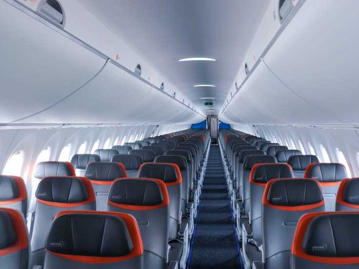 Inside the aircraft, 140 seats are spread across 28 rows and divided between what JetBlue calls its "core" seats and "even more space" seats.