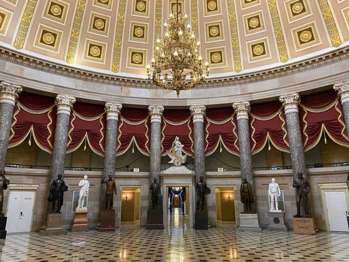 After surveying the damage in the Senate, I crossed through the heart of the Capitol to visit the House of Representatives. The famous Statuary Hall was gleaming and empty after being filled with rioters last week.