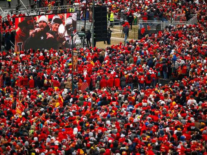 Kansas City Chiefs fans celebrated the victory in Kansas City, Missouri, on February 5.