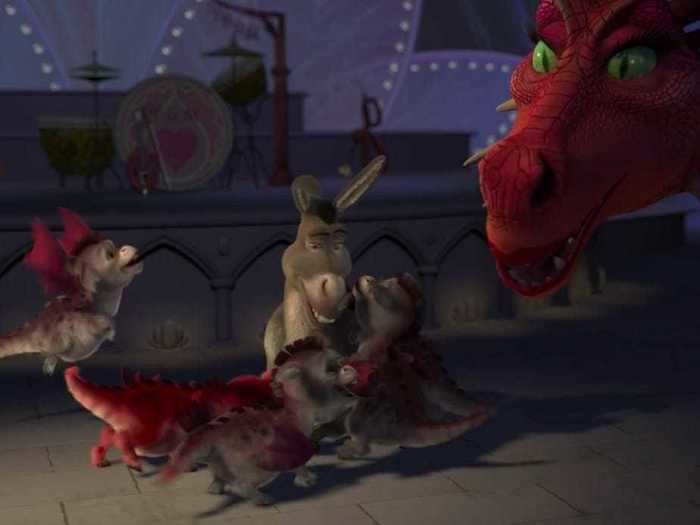 During the end credits, Dragon brings Donkey their kids.