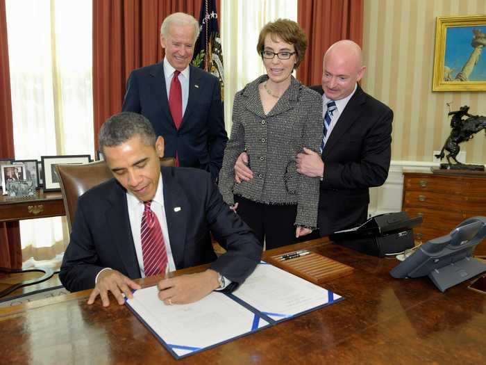 February 10, 2012: Kelly and Giffords visited the Oval Office to witness President Barack Obama sign the last piece of legislation she had sponsored into law.