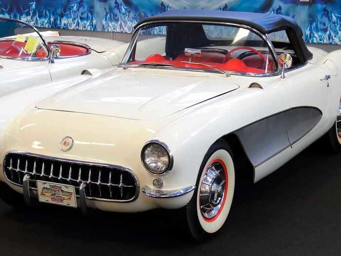 This is a white 1956 Chevrolet Corvette.