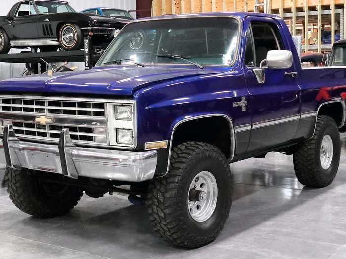 This 1985 Chevrolet K10 Silverado conversion pickup has a V8 and four-wheel drive.