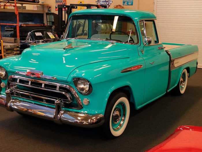 This turquoise 1957 Chevrolet Cameo pickup went through a frame-off restoration.