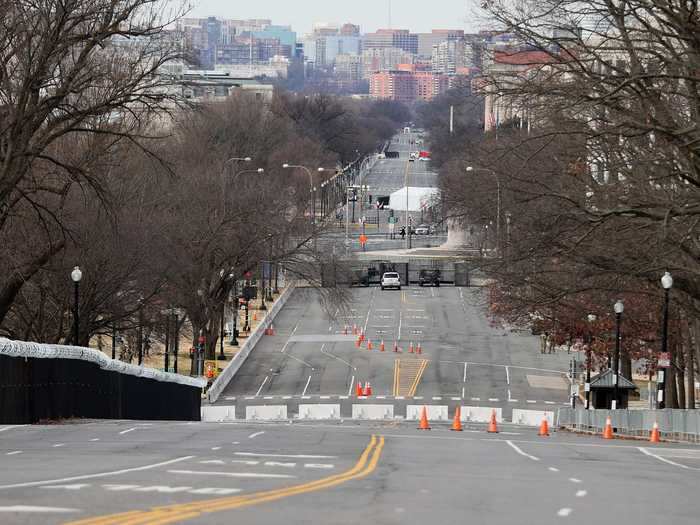 Road traffic in much of Washington has been halted as officials made the unprecedented move to close streets through Thursday. Four major bridges between Virginia and DC will also be closed to all traffic for 48 hours.