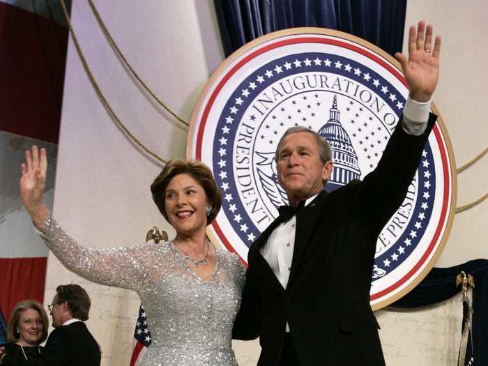 Later that evening, she wore a silver Oscar de la Renta gown to the second inaugural ball.