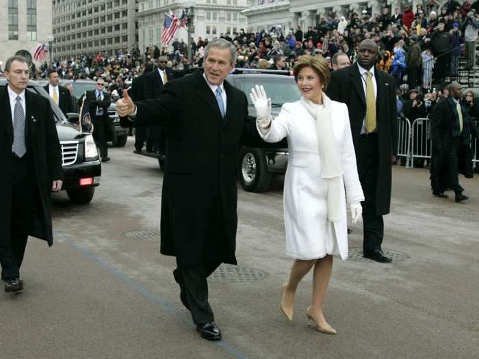 January 20, 2005: Laura Bush wore all white to her husband