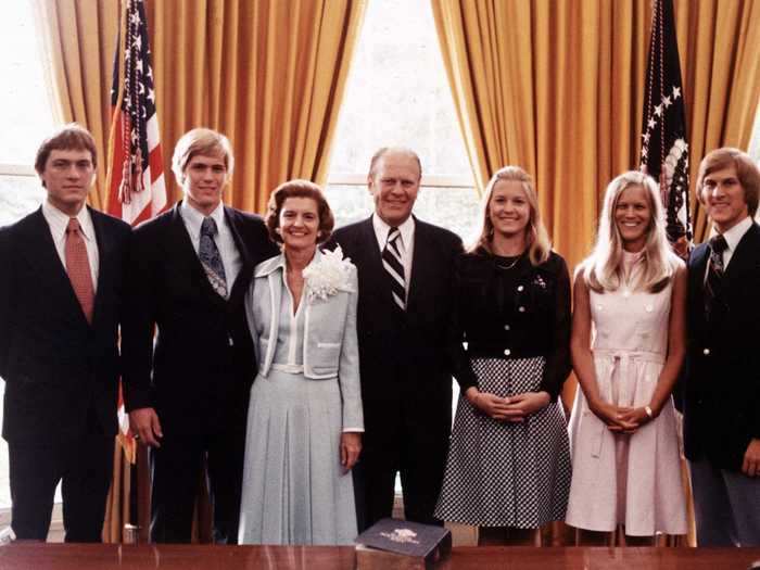 August 8, 1974: President Gerald Ford took this photo with his family and wife, Betty Ford, after he was sworn into office as the 38th president.