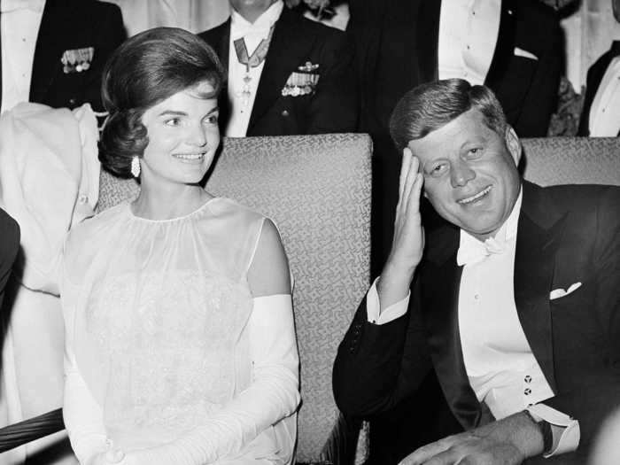 January 20, 1961: Jacqueline Kennedy was a vision at the inaugural balls wearing a sleeveless off-white silk chiffon gown.