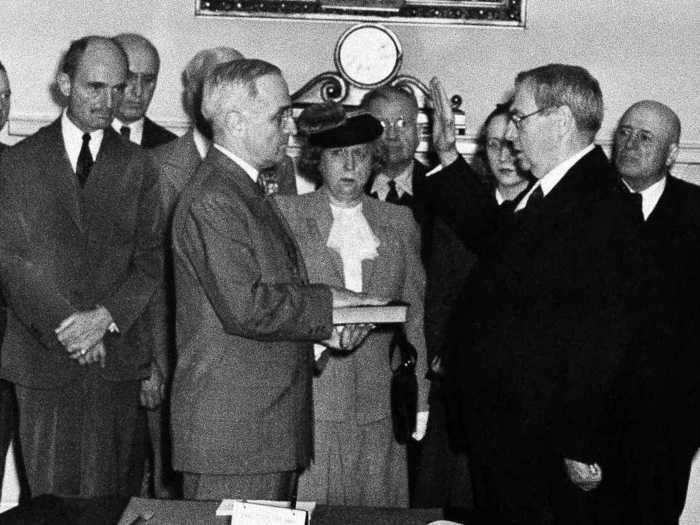 April 12, 1945: Bess Truman wore a formal look when Harry S. Truman was sworn into office shortly after President Franklin D. Roosevelt