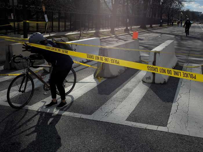 Caution tape has been put up to block off streets around the Capitol building.