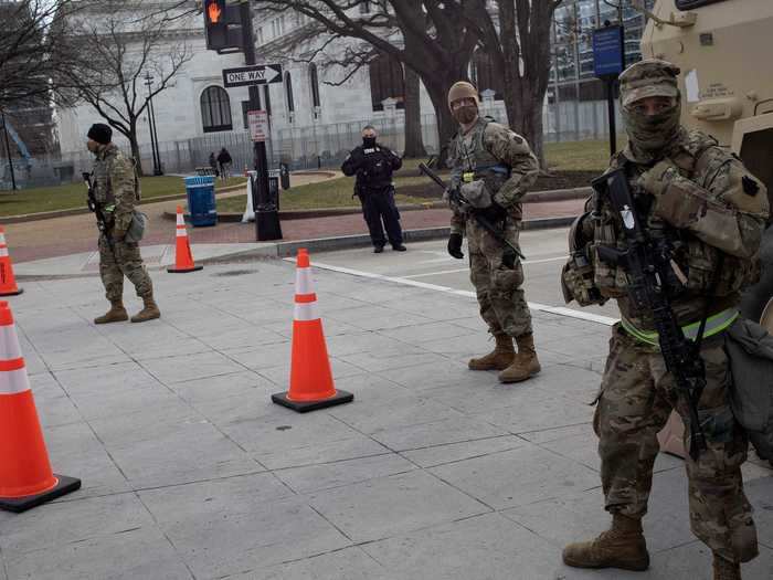 National guardsmen on the outer perimeter along Massachusetts Avenue, NW.