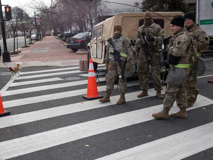 National guardsmen on the outer perimeter along Massachusetts Avenue, NW.