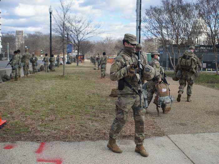 Solider from the 29th Infantry Division of the Virginia National Guard at the Capitol on Pennsylvania Avenue.