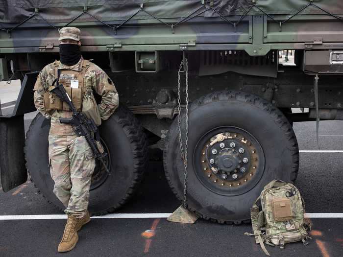 National guardsmen on the outer perimeter along Massachusetts Avenue, NW.