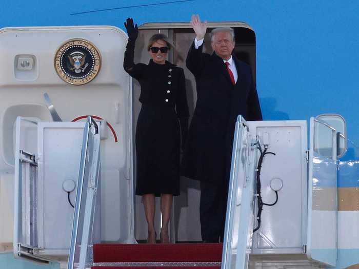 But President Donald Trump and first lady Melania Trump left Washington early Wednesday as part of an atypical send-off celebration that felt more like a campaign rally.