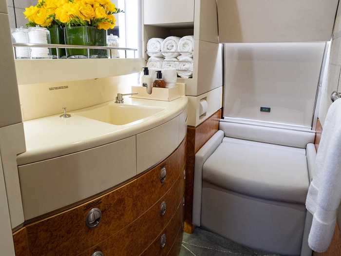 The other bathroom is smaller with no shower but still a world away from the typical lavatory on a commercial airliner.