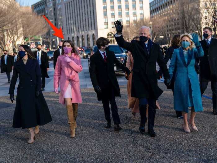 Natalie Biden chose an all-pink ensemble.