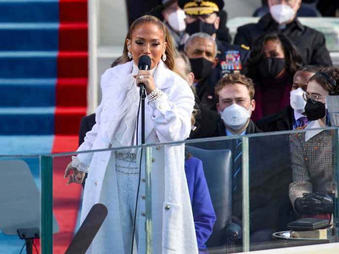 Inauguration performer Jennifer Lopez made a statement in her head-to-toe white outfit.