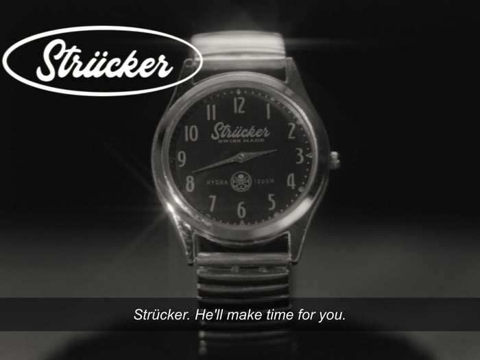 A faux ad during episode two is for a "Strucker"-brand watch.