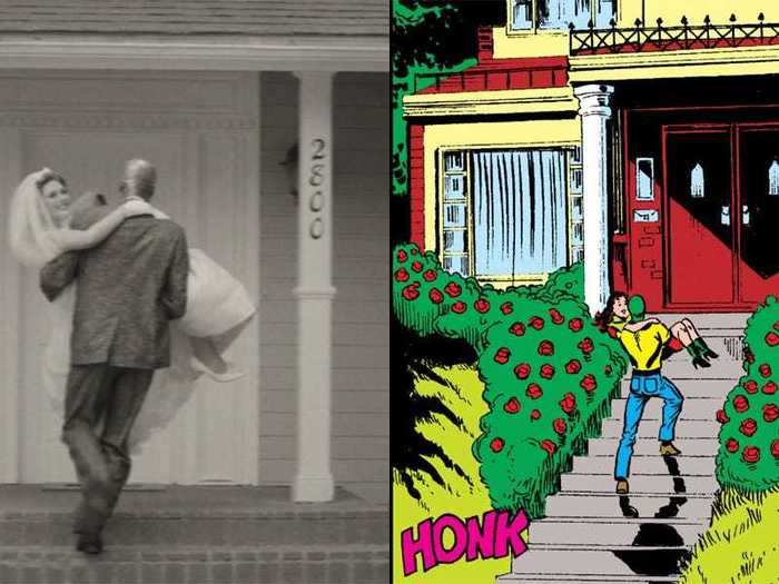 Vision carries Wanda into their home for the first time in the comics and the show.