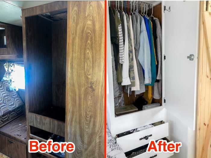 Also in the bedroom, Andrea restored her closet from water damage.