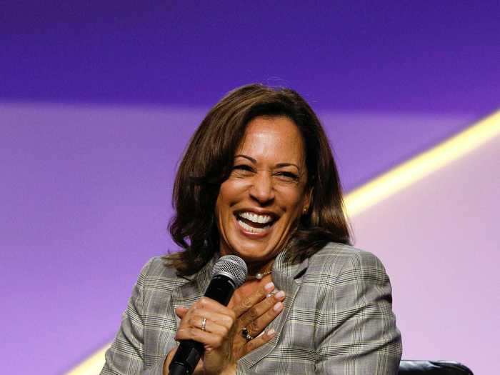 At the NAACP National Convention in 2019, Vice President-elect Harris wore a classic plaid gray suit.