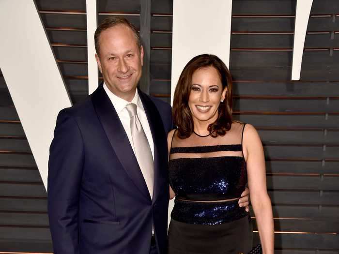 In a sequined Pamela Rolland gown, Harris attended the 2015 Vanity Fair Oscar Party in 2015 alongside husband Doug Emhoff.