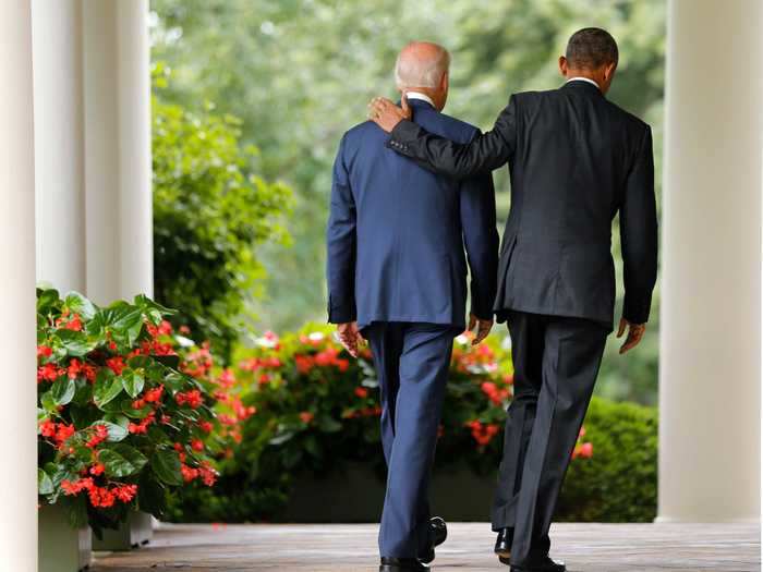 Obama put his arm around Biden after a speech.