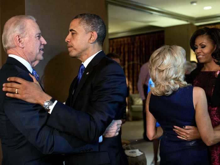 The Obamas and Bidens celebrated together on election night in 2012.