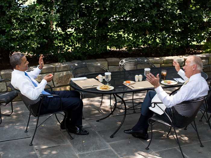 Obama had lunch with Biden on the Oval Office patio in 2012.