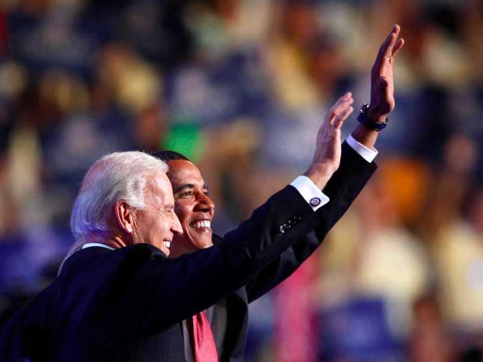 Barack Obama and Joe Biden waved to supporters on election night in 2008 after they were declared the winners.