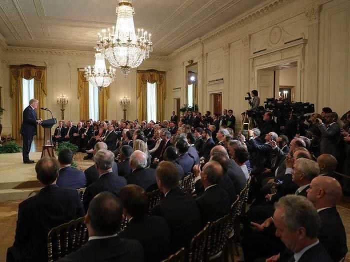 The East Room is the largest room in the Executive Residence. It is used for speeches, ceremonies, concerts, receptions, and dances.