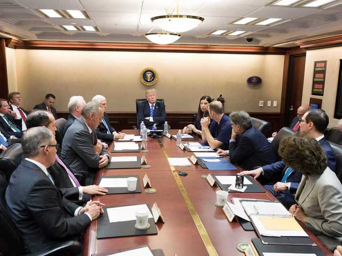 In the basement is the Situation Room, a 5,000 square-foot complex where the president receives intelligence and crisis support. The Situation Room is run by staff from the National Security Council.