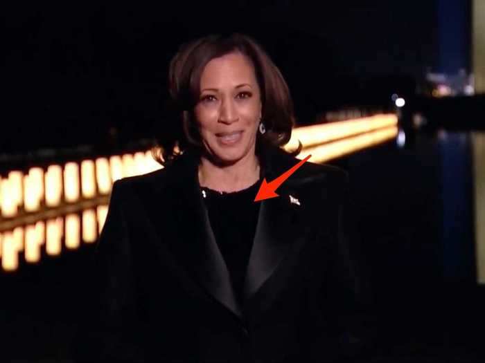 Kamala Harris wore a sequin cocktail dress underneath her floor-length overcoat.