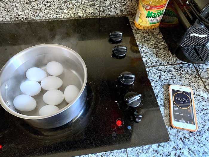 Then I lowered the heat and set a timer for my eggs to cook.