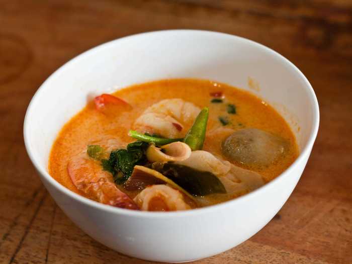 Tom yum is a light and flavorful soup.