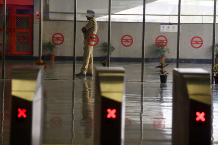 DMRC closed entry and exit gates of yellow, green, violet and blue ...