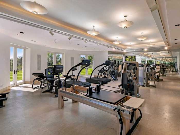 The gym has more than 17 pieces of equipment, per the listing.