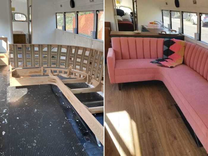 Inside the living room, a pink couch quickly became the focal point of the space.