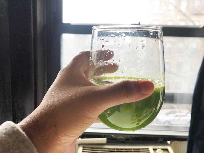 But once I ran the smoothie through a sieve, I finally had the green juice I was after. I was pleasantly surprised that my makeshift-juicing hack worked and that the liquid barely had any pesky bits of solid fruits and veggies in it.