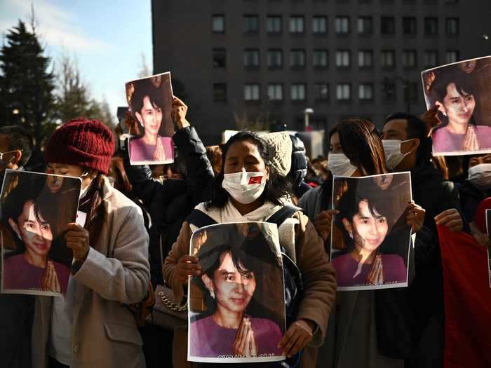 Meanwhile, protesters across Asia protested in support of Suu Kyi and the NLD.