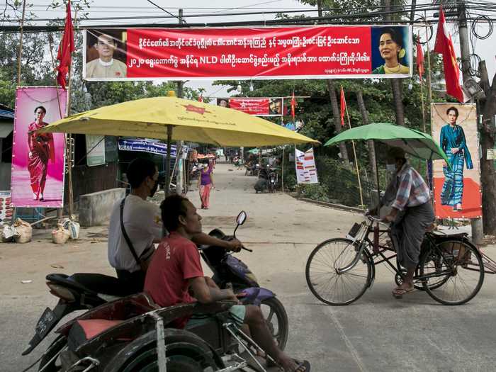 Just two days before the military coup, signs heralding the incoming NLD leaders were up around Yangon.