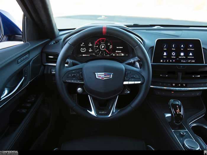 A performance steering wheel, 14.5 inches in diameter, comes as standard with the mid-and upper-trim CT4-V Blackwing models.