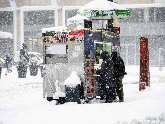 The snow did not deter this food cart - or customers.